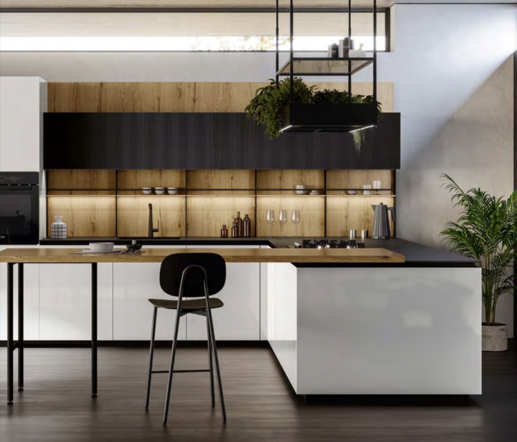 Legno e bianca cucina moderna 