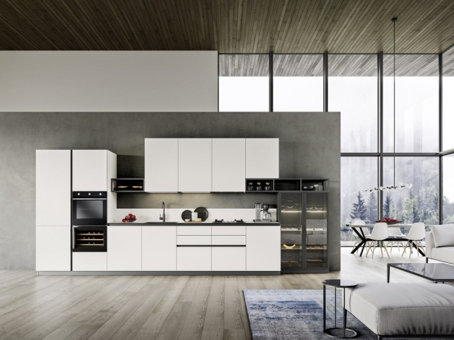 CUCINA MODERNA LINEARE CON MANIGLIA CON LA GOLA