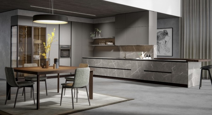 CUCINA MODERNA AD ANGOLO EFFETTO MARMO